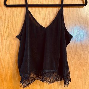 Black mesh tank top with lace detailing